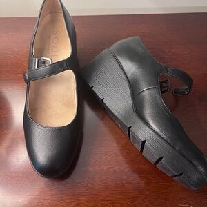 Naturalizer Soul Black Leather Mary Jane Wedge Shoes - 9W
